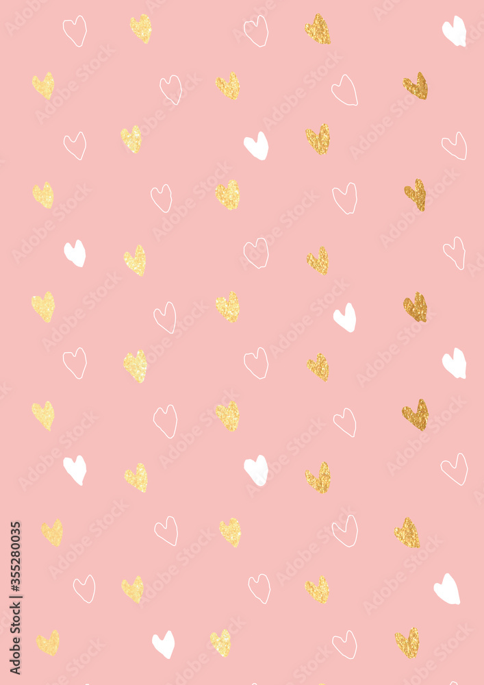 Heart pattern on gold and white, pink background. Heart pattern on gold and white, pink background.