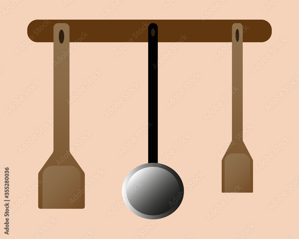 Set of kitchen spatulas for frying food and soup ladle Set of kitchen spatulas for frying food and soup ladle