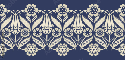 Vector seamless border in Eastern style. Ornament for wedding invitations, birthday and greeting cards. Floral turkish colorful pattern can be used for ceramic tile, wallpaper, web page background
