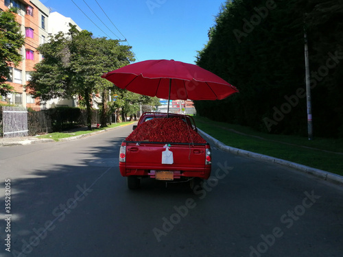 Camion de venta de fresas en carretera