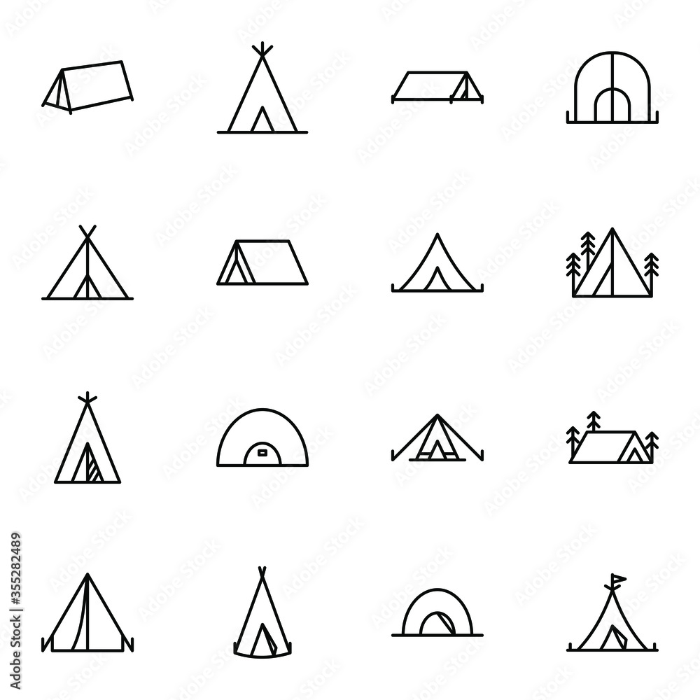 Tent icon set. Simple camp icons sign, vector illustration. Tent icon set. Simple camp icons sign, vector illustration.