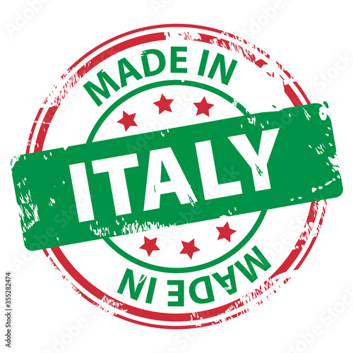 Made in Italy rubber stamp icon isolated on white background. Manufactured or Produced in the Italian Republic.