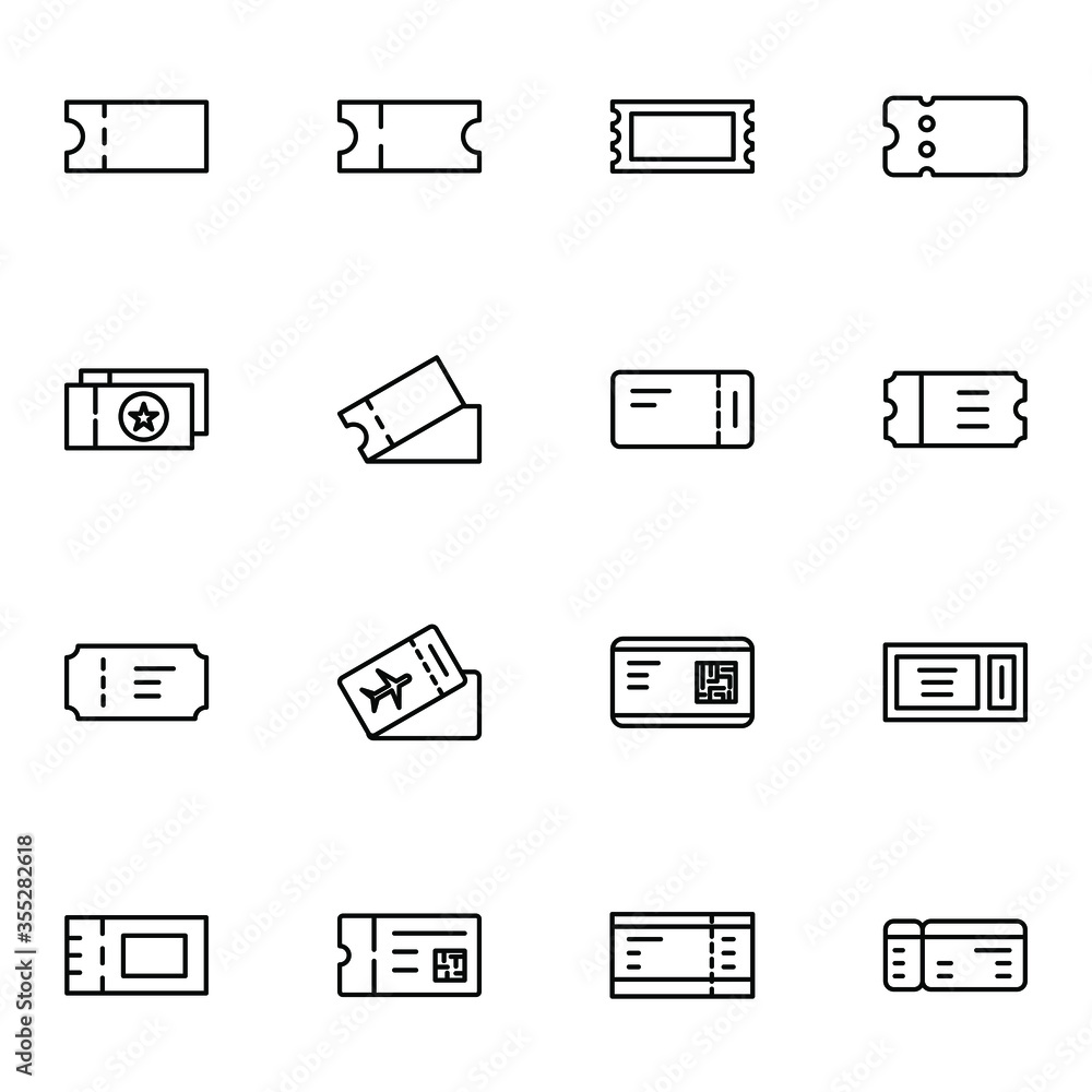 Ticket icon set. Simple pass ticket outline icons sign, vector illustration. Ticket icon set. Simple pass ticket outline icons sign, vector illustration.