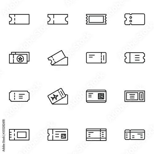 Ticket icon set. Simple pass ticket outline icons sign, vector illustration.