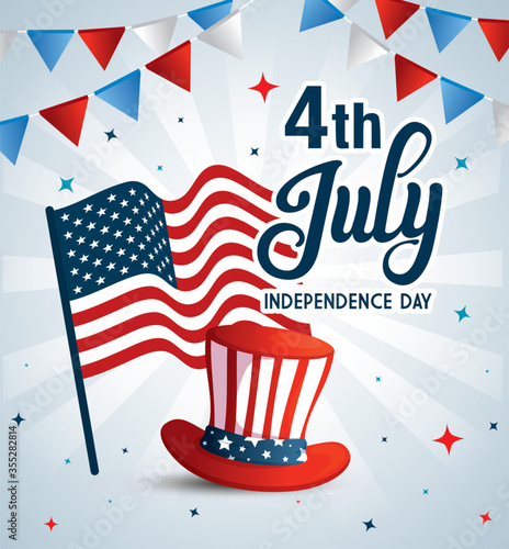 hat with flag and banner pennant design, Happy independence day 4th july and usa theme Vector illustration
