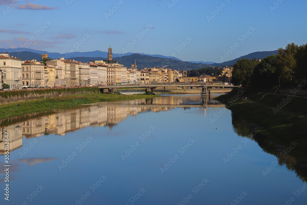 Florence, Metropolitan City of Florence, Italy Arno river. Colorful spring view of Florence, Tuscany, Italy, Europe. Traveling concept background.