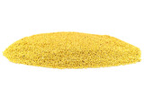 A large pile of millet groats on a white background