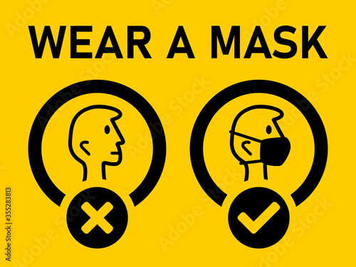 Wear a Face Mask or No Face Mask No Entry Instruction Sign. Vector Image.