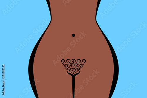 Female figure, curls of pubic hair shaped like question marks