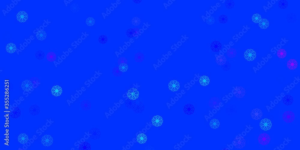 Light Pink, Blue vector doodle pattern with flowers.