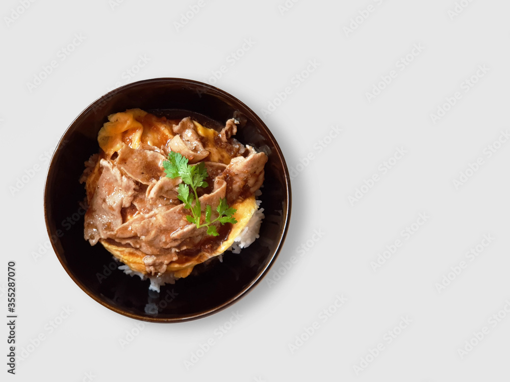 Stir fried pork teriyaki with garlic and sauce on rice Stir fried pork teriyaki with garlic and sauce on rice