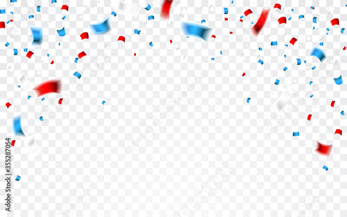 Celebration confetti in national colors of USA. Holiday confetti in US flag colors. 4th July independence day background