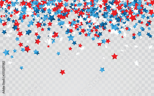 Celebration confetti in national colors of USA. Holiday confetti in US flag colors. 4th July independence day background
