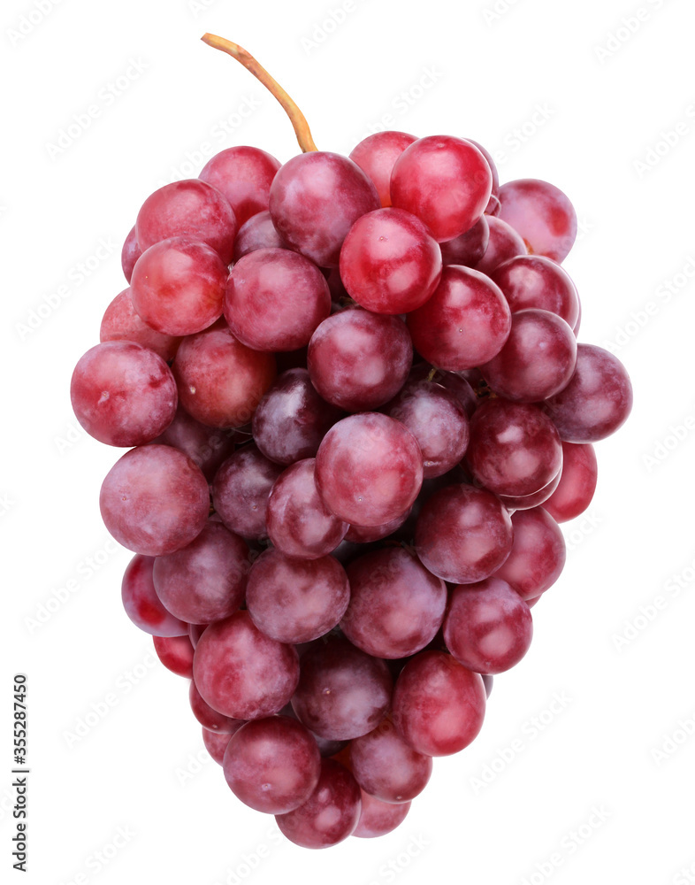 bunch of red grapes isolated on a white background.