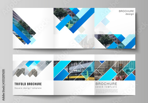 The minimal vector editable layout of square format covers design templates for trifold brochure, flyer, magazine. Abstract geometric pattern creative modern blue background with rectangles.