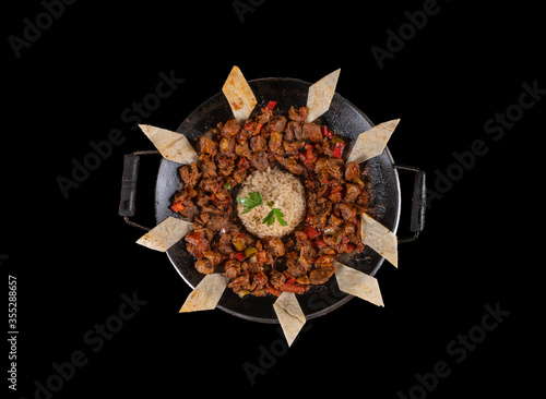 Bilde på lerret Meat saute in traditional pan - Sac kavurma, Turkish Food