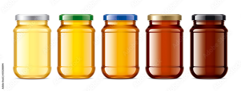 Set of Glass Jars with Honey. Set of Glass Jars with Honey.
