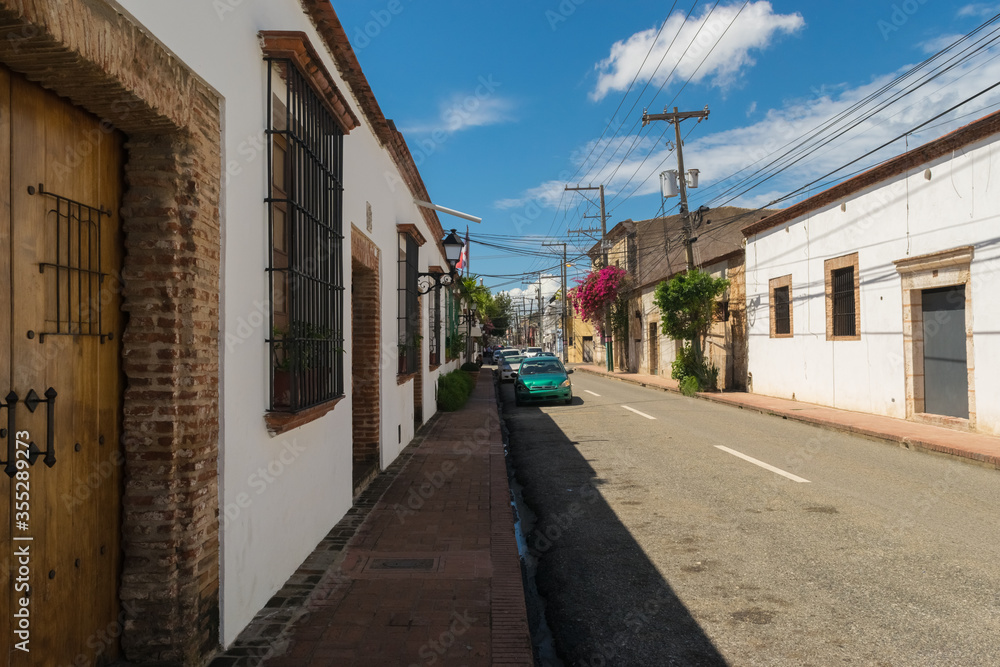 Narrow street in the colonial zone of Santo Domingo.