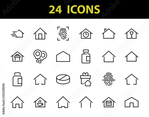 Simple set of color editable house icon templates. Contains such icons, home calendar, coffee shop and other vector signs isolated on a white background for graphic and web design