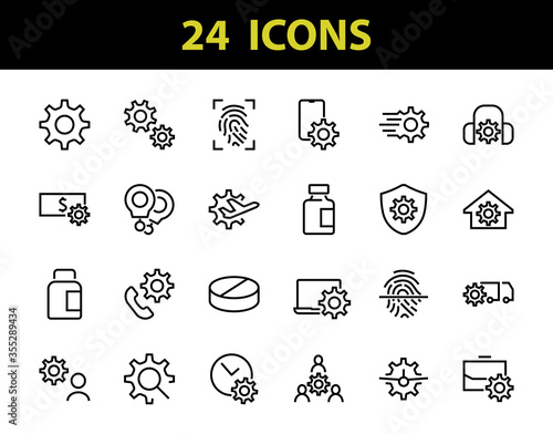 A simple set of settings and options related to Vector Line Icons. Contains icons such as set time, business, phone, and more. Editable Stroke.. 480x480