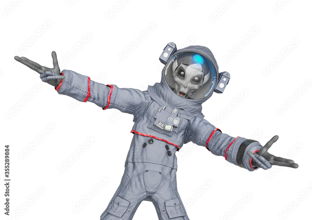 Naklejka premium alien astronaut on hip hop pose
