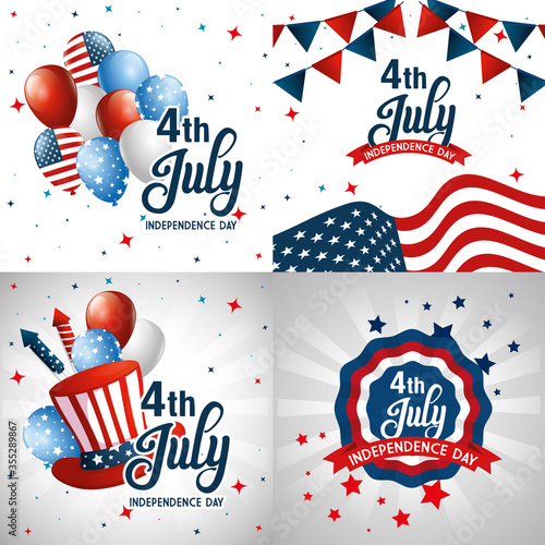 icon set on frames design, Happy independence day 4th july and usa theme Vector illustration