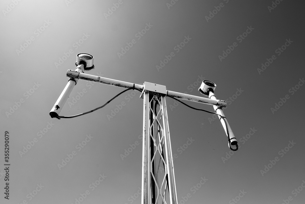 Two airport runway landing lights on a steel pillar Stock Photo Adobe