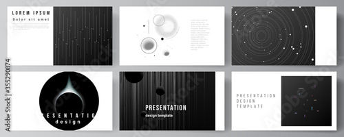 Vector layout of the presentation slides design business templates, multipurpose template for presentation brochure, brochure cover. Tech science future background, space design astronomy concept.