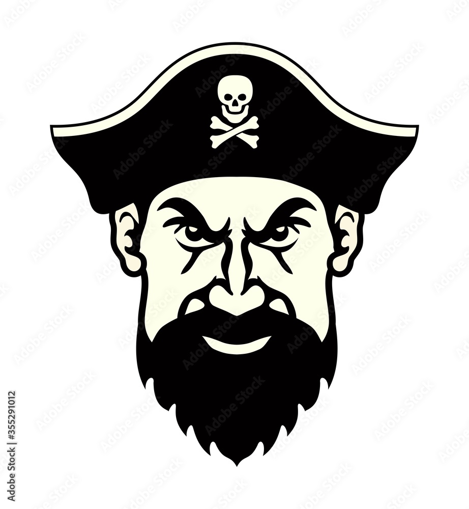 vector symbol of pirate face with beard and black hat with scull vector symbol of pirate face with beard and black hat with scull