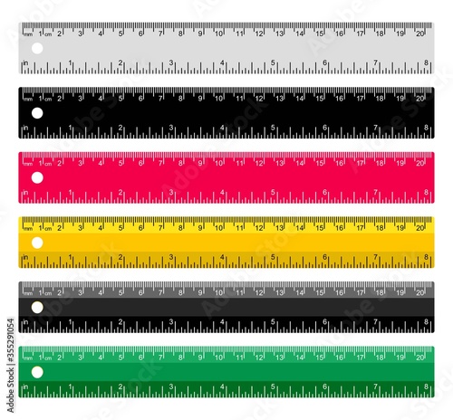 vector set of metal and plastic school rulers