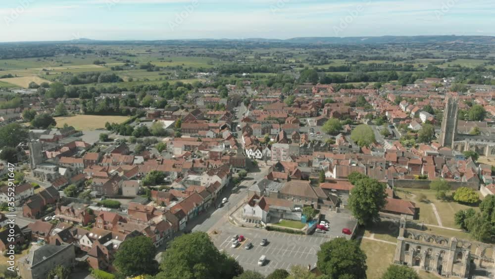 Aerial view of the historic village of Glastonbury, Somerset Aerial view of the historic village of Glastonbury, Somerset