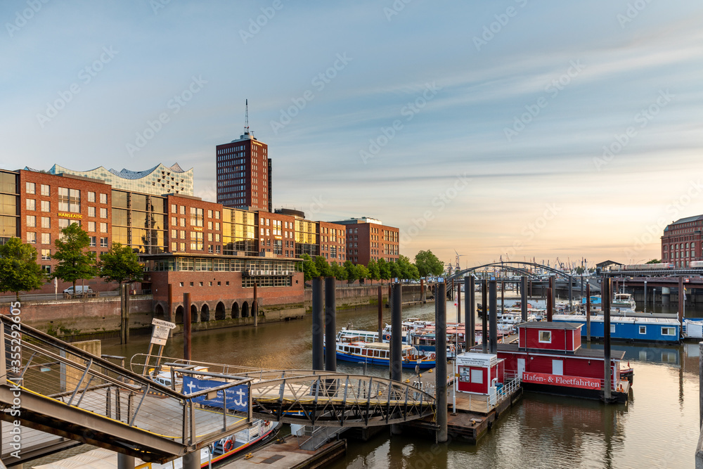 view of the old harbor of Hamburg Germany