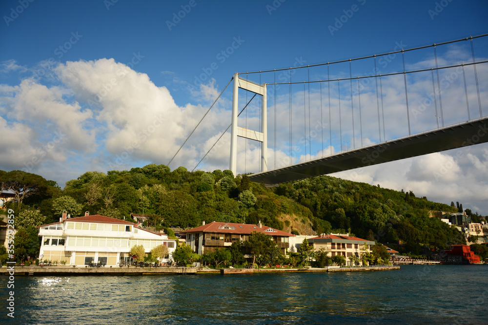 Obraz premium Great bridge cross the mountain and strait in Istanbul