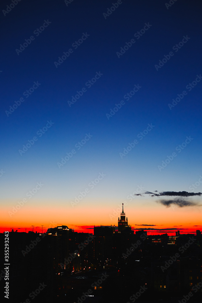 Night sunset in Moscow, beautiful sky