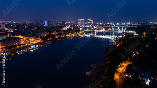 Canvas Print Bratislava at night, river Danube and Apollo bridge