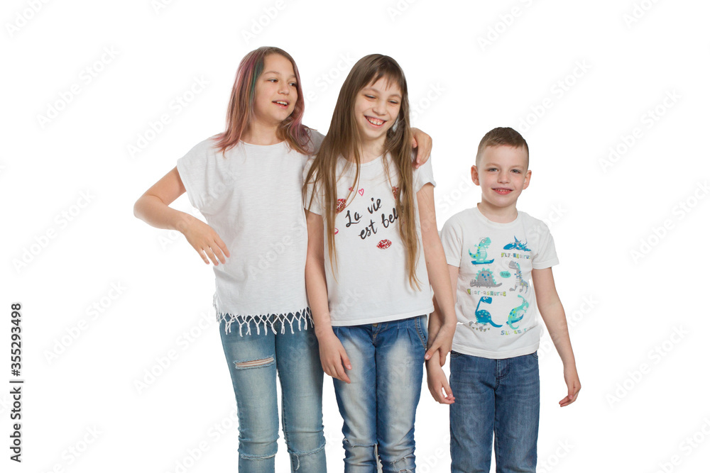 children in t-shirts and jeans isolated on white children in t-shirts and jeans isolated on white