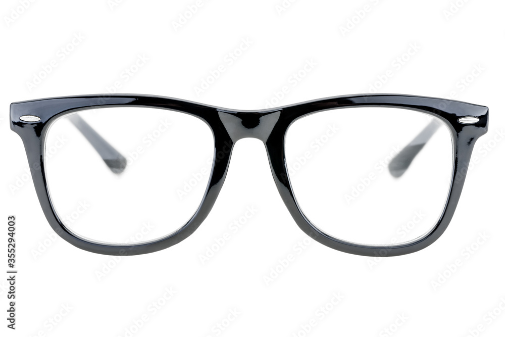 Fototapeta premium classic glasses in a black plastic frame on a white background isolated