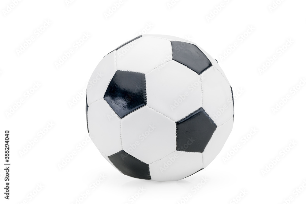 Naklejka premium Sports equipment and leisure activity concept with a black and white generic classic leather football or soccer ball isolated on white background
