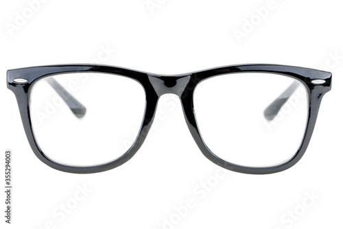 classic glasses in a black plastic frame on a white background isolated