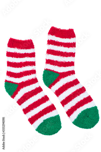 terry hollow warm Christmas socks on a white background closeup isolated