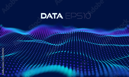 3d wave particle grid. Abstract 3d grid design. Dark abstract background. Vector concept art. Liquid color abstract background design. Futuristic concept. Wavy wallpaper.