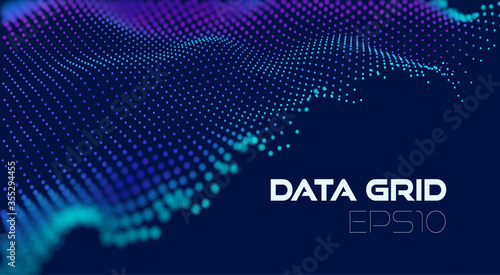 Futuristic wave particle grid for concept design. Illustration - vector. Abstract geometric pattern. Digital sound data flow. Big data abstract vector background. Abstract wallpaper.