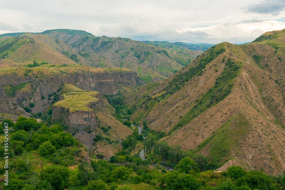 Canyon in Armenia near Garni temple beautiful spring landscape