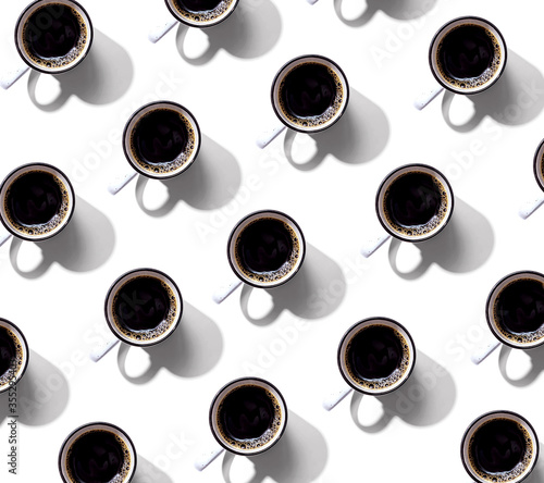 Coffee mug pattern overhead view - flat lay