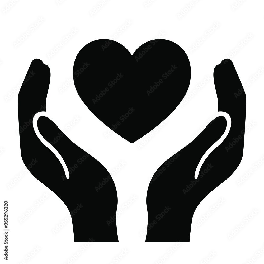 black heart on hands vector icon isolated on white background. black heart on hands vector icon isolated on white background.