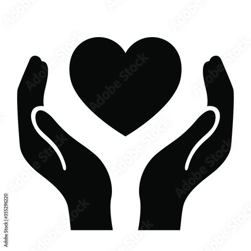 black heart on hands vector icon isolated on white background.