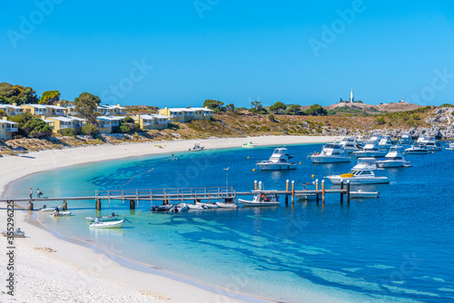 Boats mooring at Geordie bay at Rottnest island in Australia photo