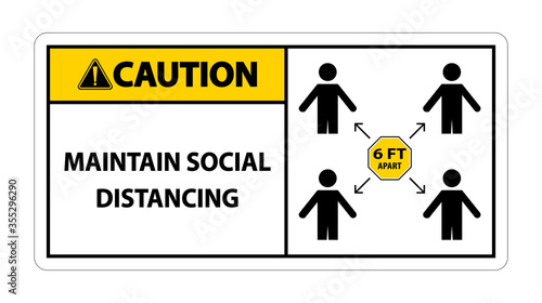 Caution Maintain social distancing, stay 6ft apart sign,coronavirus COVID-19 Sign Isolate On White Background,Vector Illustration EPS.10