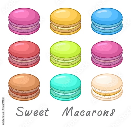 vector collection of colorful french macaron or macaroon icons