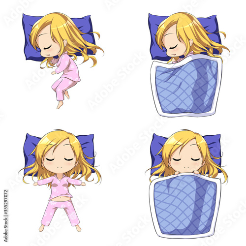 Set cute relaxed sleeping anime girl  photo